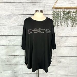 Bebe Sport Colorful LOGO Tee Shirt Top Black Stretch Mesh Back Plus Size 3X